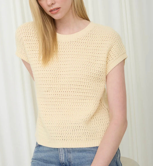 Light Yellow Knit Crew Short Sleeve Top