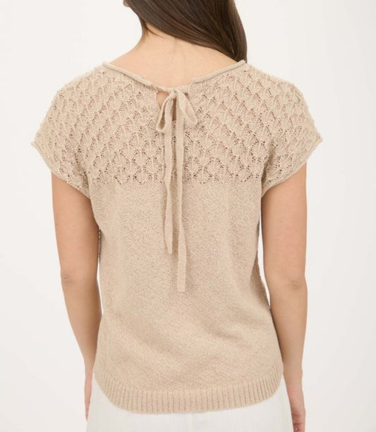 Tan Eyelet Sweater w/ Tie