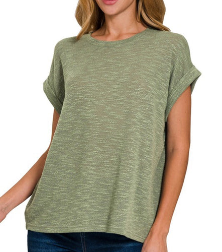 Olive Hacci Rolled Sleeve Relaxed Tee