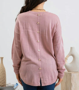 Pink Pullover Sweater with Button Back Detail