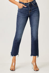 Risen Dark Wash High Rise Slim Straight Leg Denim