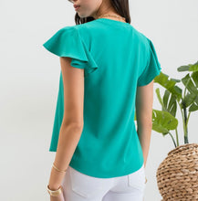 Load image into Gallery viewer, Green Flutter V-Neck Top