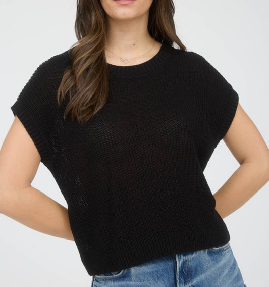 Black Crew Neck Short Sleeve Knit Pullover Top