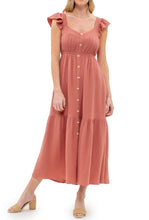 Load image into Gallery viewer, Dusty Mauve Button Down Tiered Midi Dress