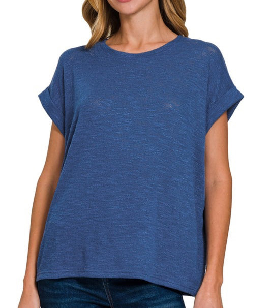 Royal Blue Hacci Rolled Sleeve Relaxed Tee