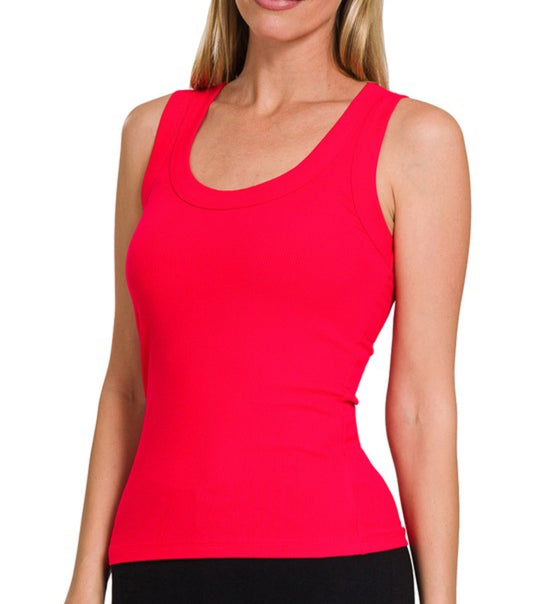 Red Scoop Neck Ribbed Tanks