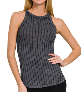Black Washed Ribbed Tank Top