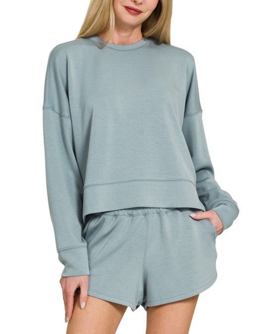 Dusty Blue Long Sleeve Short Set