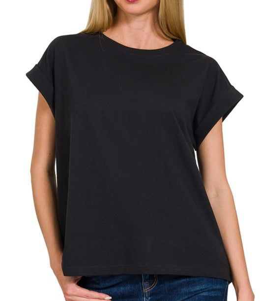 Classic Black Rolled Sleeve T-Shirt