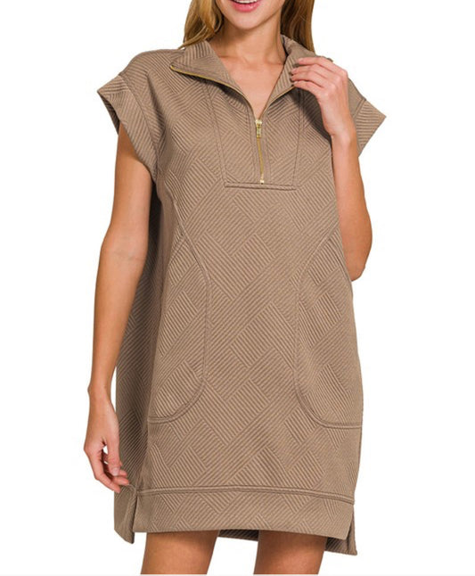 Mocha Textured Quarter Zip Dress