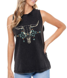 Black Puff Longhorn Graphic Tank