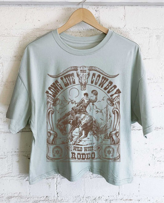 Sage Long Live The Cowboy Crop Tee