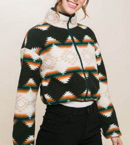 Aztec Sherpa Zip Cropped Jacket