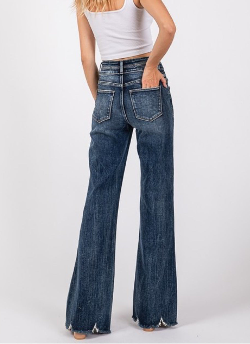 Dark High Rise Wide Leg Denim w/Yoke Front