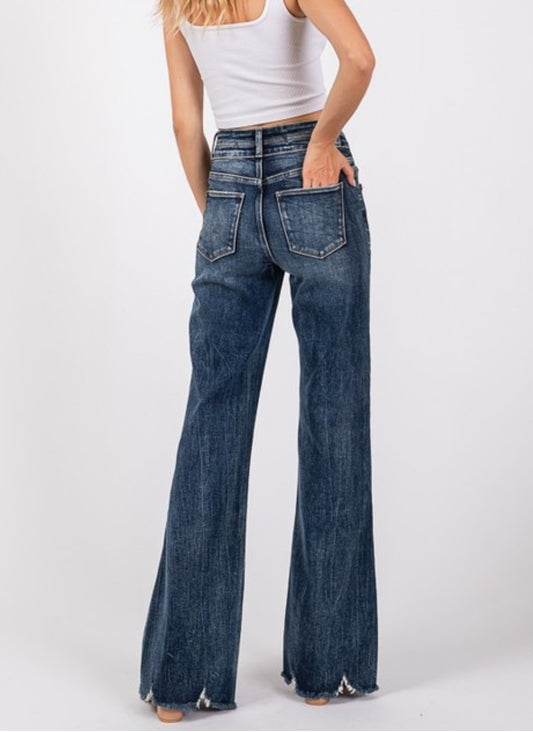 Dark High Rise Wide Leg Denim w/Yoke Front