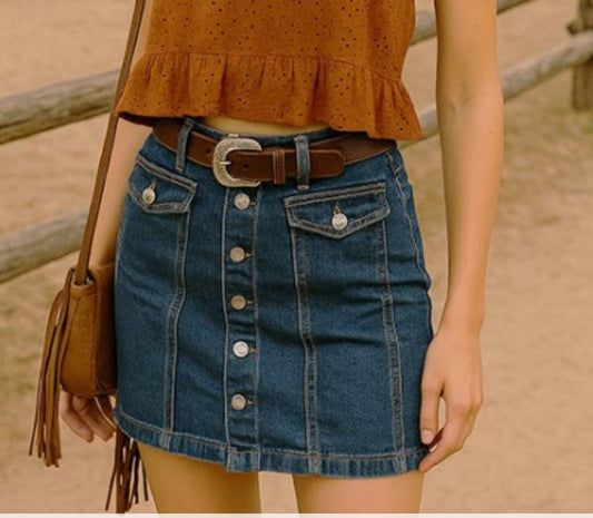 Button Down Dark Denim Skirt