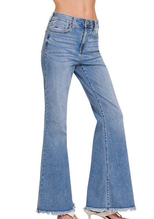 High Rise Light Wash Flare Denim by Zenana