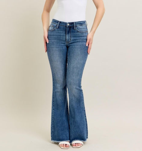 Judy Blue Mid Rise Flare W/ Fray Hem
