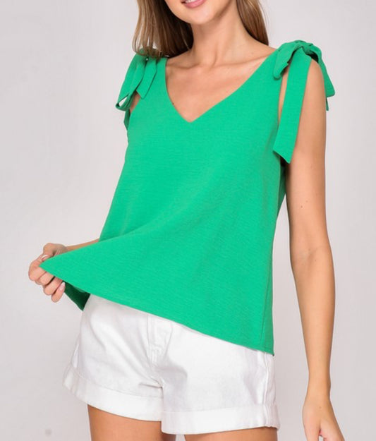 Kelly Green V-Neck Flowy Top w/ Tie Straps