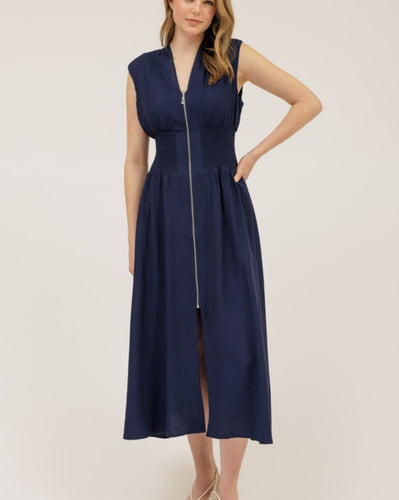 Navy Front Zip Summer Dress