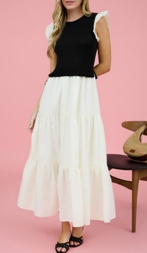 Black & Ivory Mixed Media Dress
