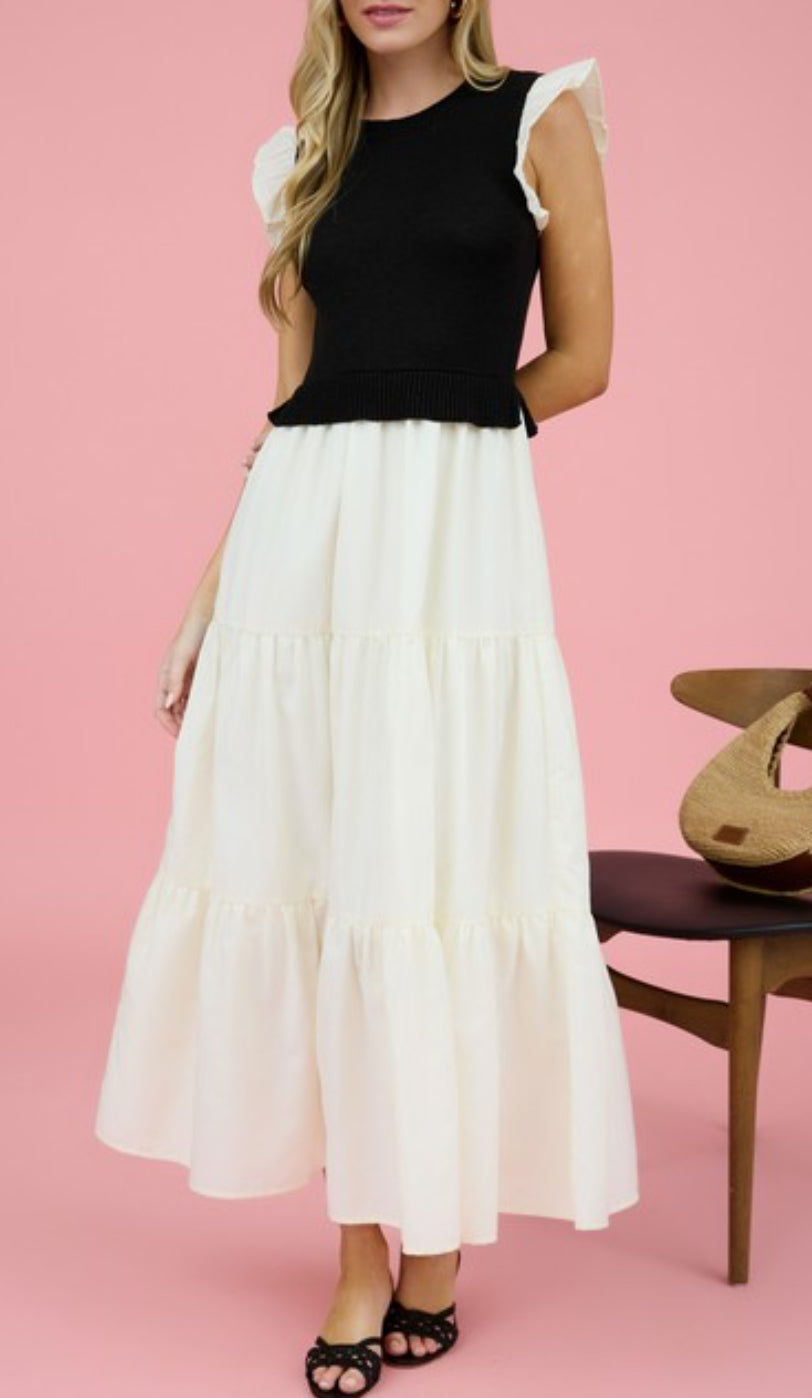 Black & Ivory Mixed Media Dress