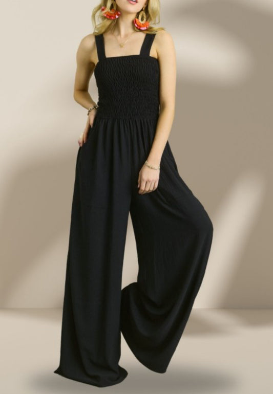 Black Smocking Top Jumpsuit