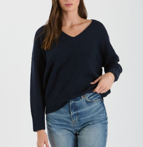 Navy V Neck Drop Shoulder Sweater