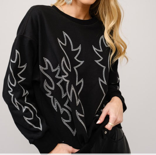 Black Boots Stitch Pullover Sweatshirt