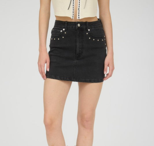 Black Denim Studded Skirt