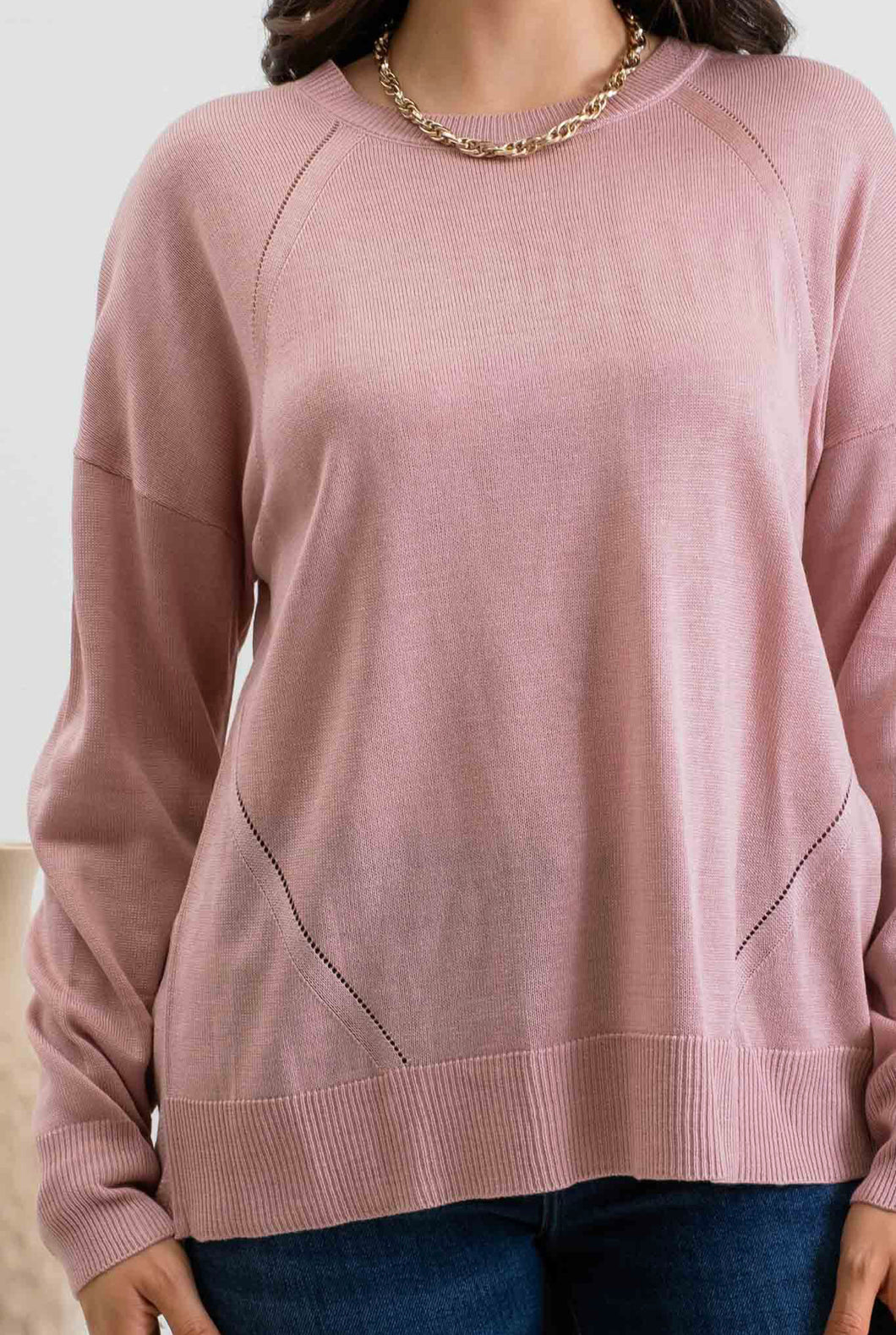 Pink Pullover Sweater with Button Back Detail