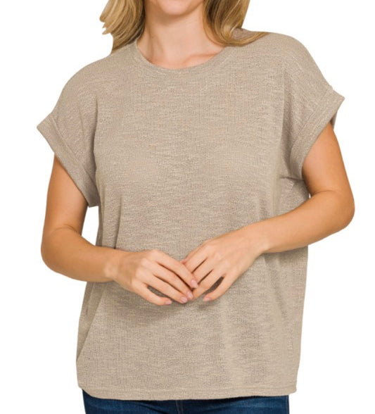Stone Hacci Rolled Sleeve Relaxed Tee