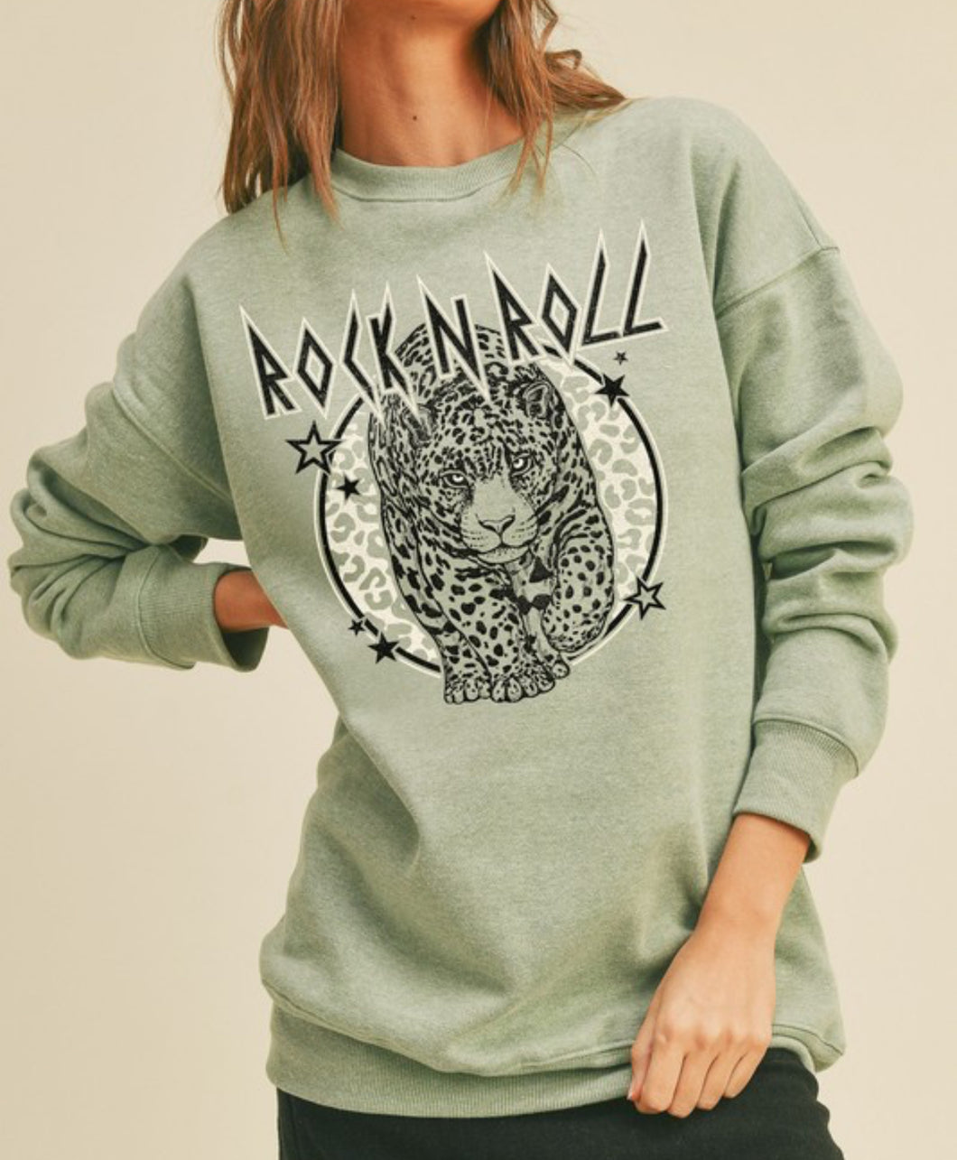 Rock N Roll Leopard Graphic Sweatshirt