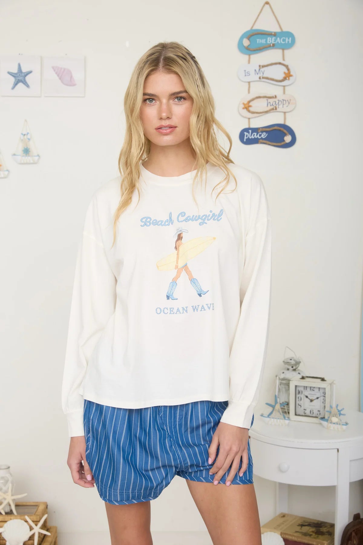 Beach Cowgirl Long Sleeve Graphic Top