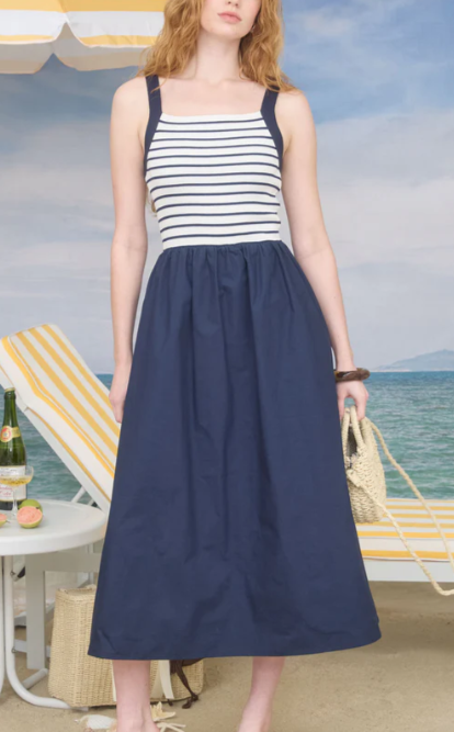 Nautical Navy Stripe Midi Dress