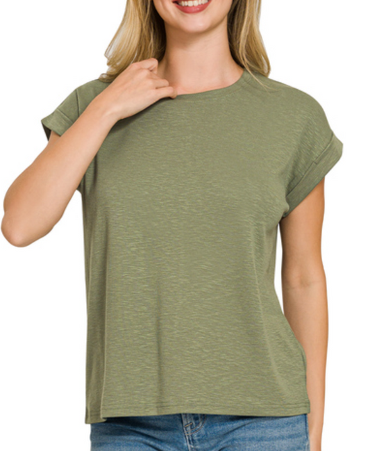 Classic Olive Rolled Sleeve T-Shirt
