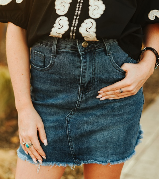 Denim Raw Hem Skirt