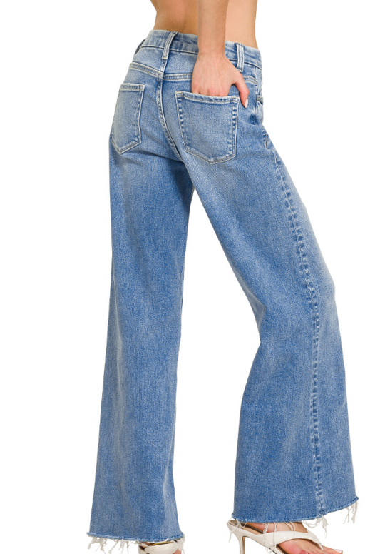 High Rise Wide Leg Denim with Raw Hem