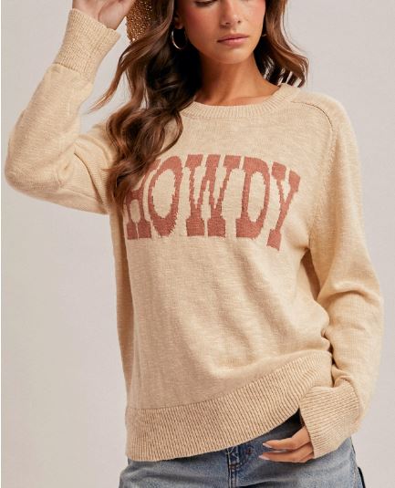 Tan Crew Neck Howdy Sweater