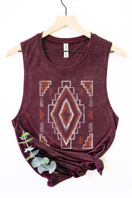 Burgundy Vintage Aztec Mineral Graphic Tank Top