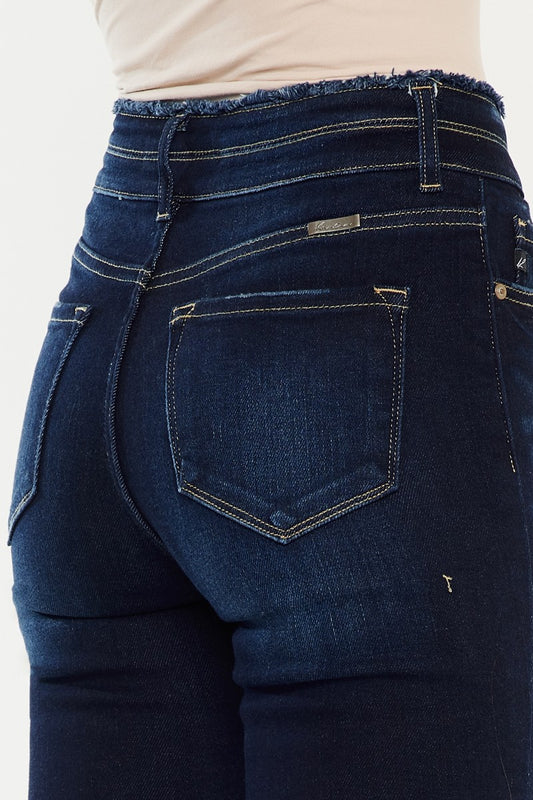 KanCan High Double Button Flare Dark Denim w/Raw Hem