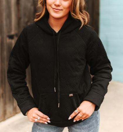 Black Quilted Drawstring Hoodie