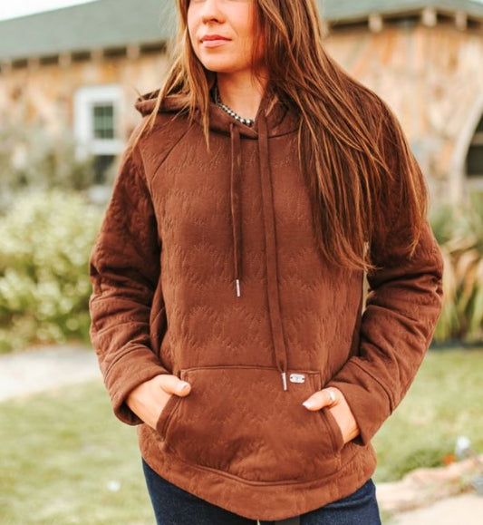 Brown Quilted Drawstring Hoodie