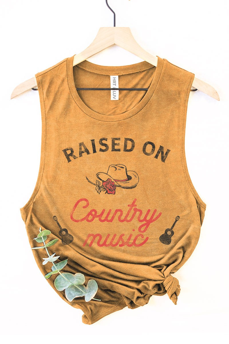 Mustard Raised On Country Music Mineral Graphic Tank Top