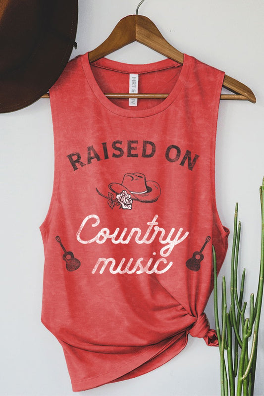 Red Raised On Country Music Mineral Graphic Tank Top