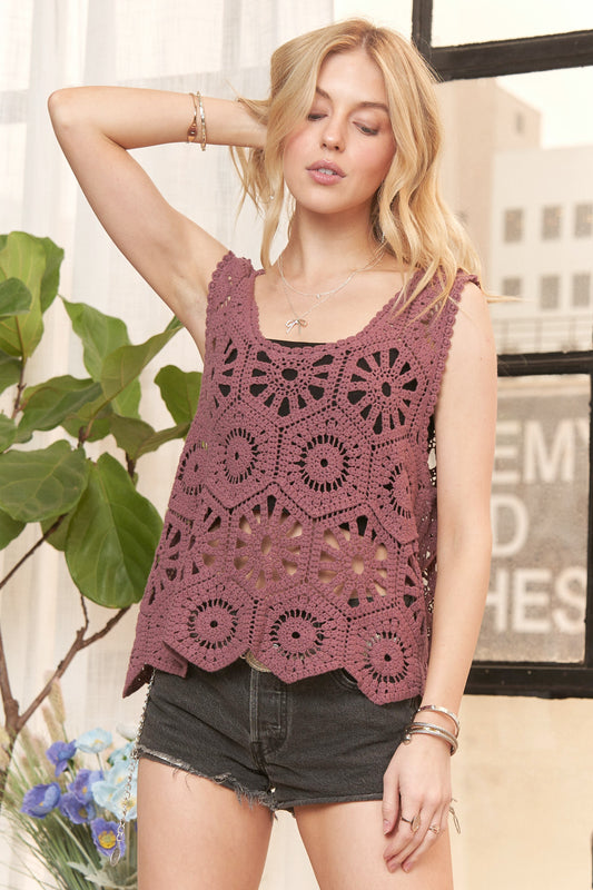 Eggplant Crochet Tank Top
