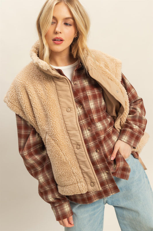 Tan Cozy Sherpa Vest With Tie-up Side