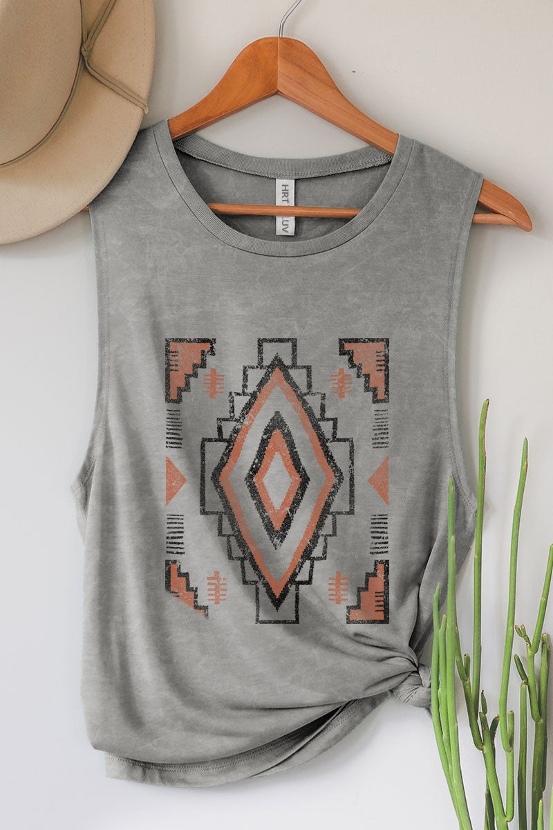 Vintage Aztec Mineral Grey Graphic Tank Top