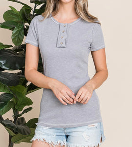 Heather Grey Button Short Sleeve T-Shirt