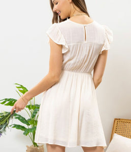 Cream Lace Ruffle Sleeve Dress